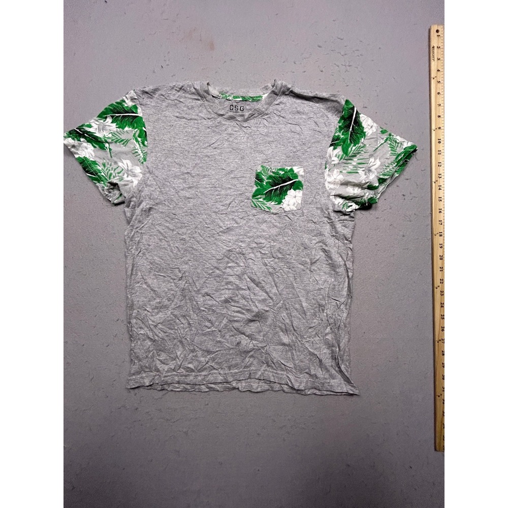 CSG T-Shirt Cotton Polyester Gray Floral Medium Mens